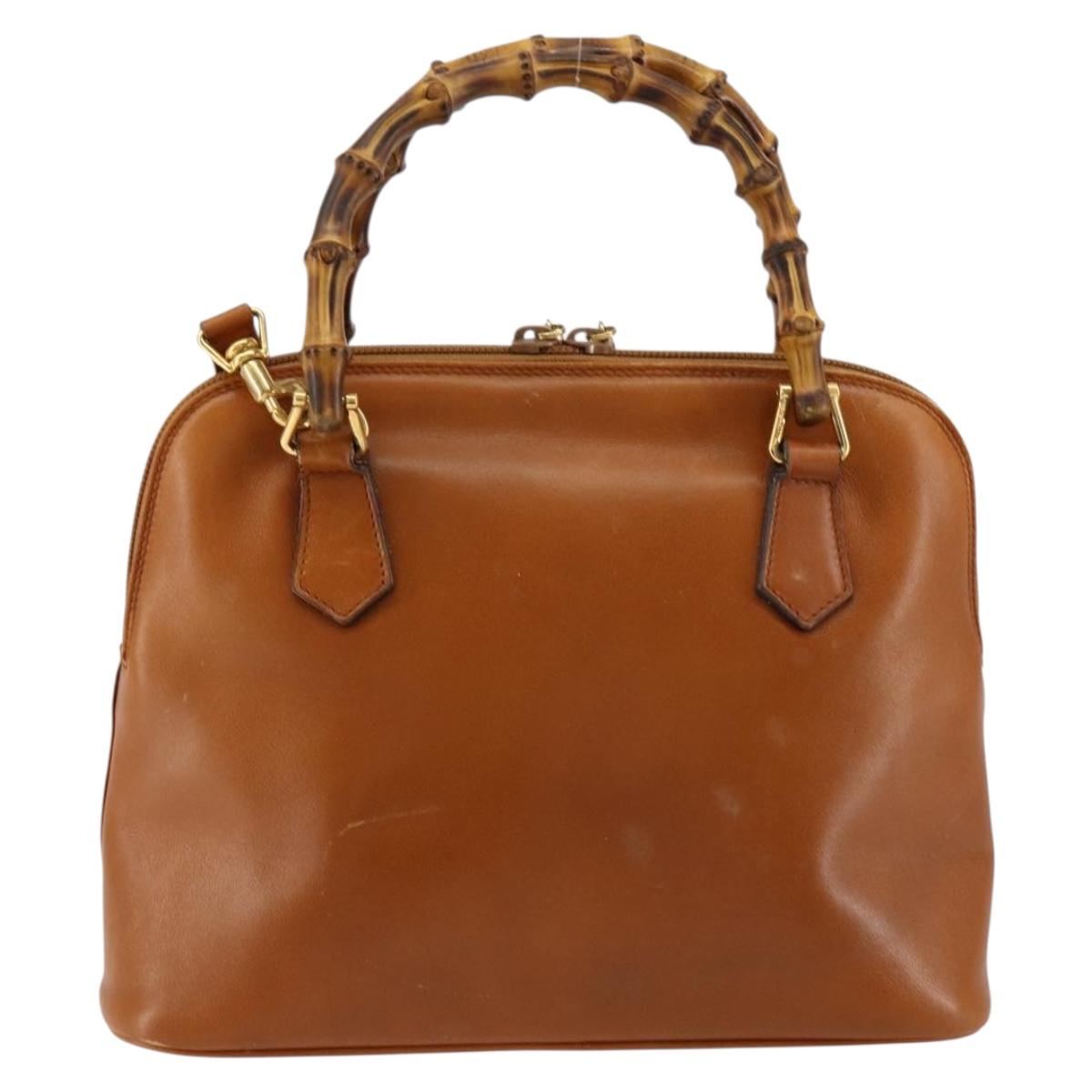 GUCCI Bamboo Hand Bag Leather 2way Brown Gold 000 1274 0290 Auth 153886