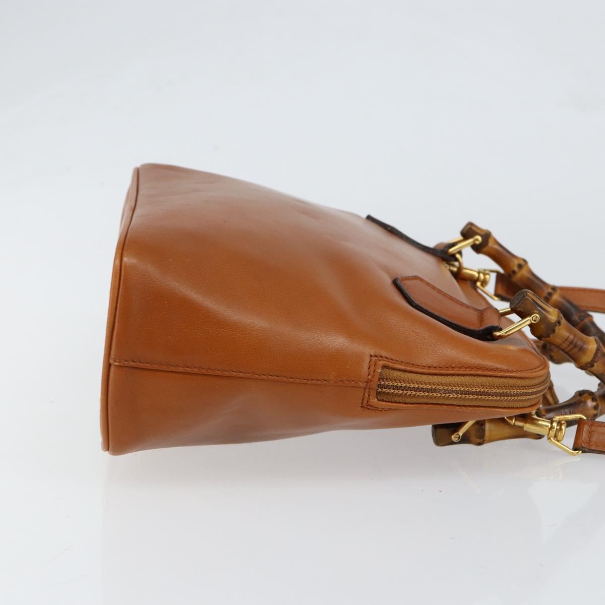 GUCCI Bamboo Hand Bag Leather 2way Brown Gold 000 1274 0290 Auth 153886