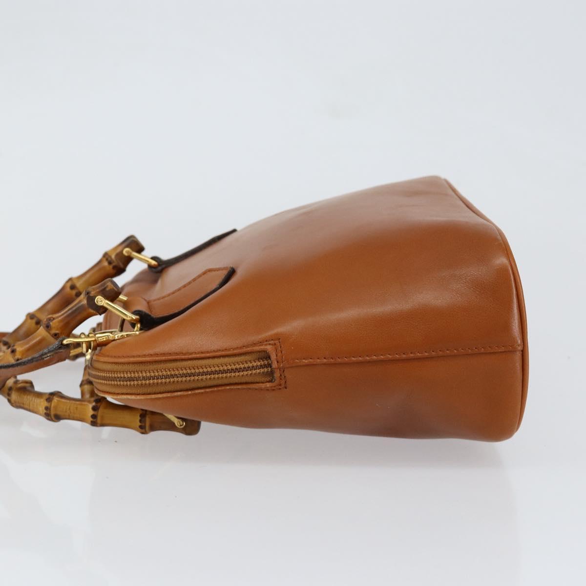 GUCCI Bamboo Hand Bag Leather 2way Brown Gold 000 1274 0290 Auth 153886
