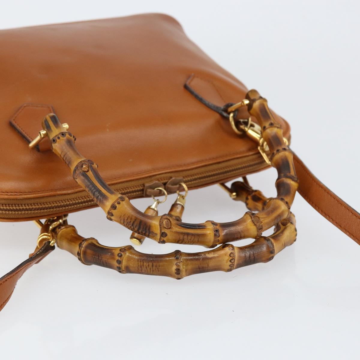 GUCCI Bamboo Hand Bag Leather 2way Brown Gold 000 1274 0290 Auth 153886