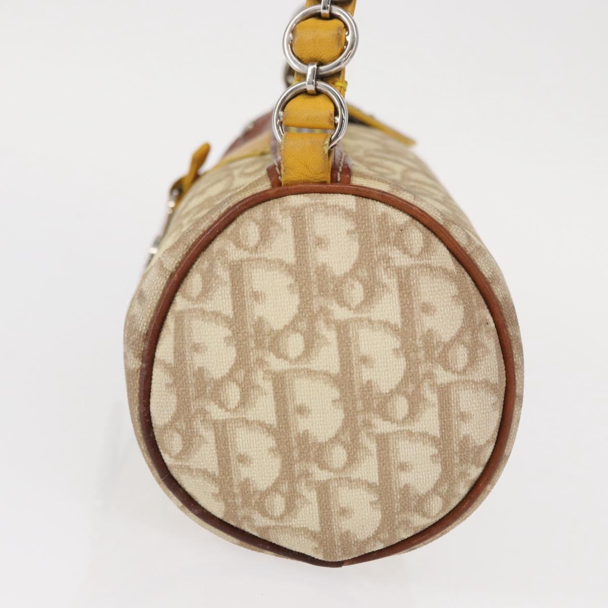 Christian Dior Trotter Canvas Romantic Hand Bag PVC Beige Silver Auth 153888