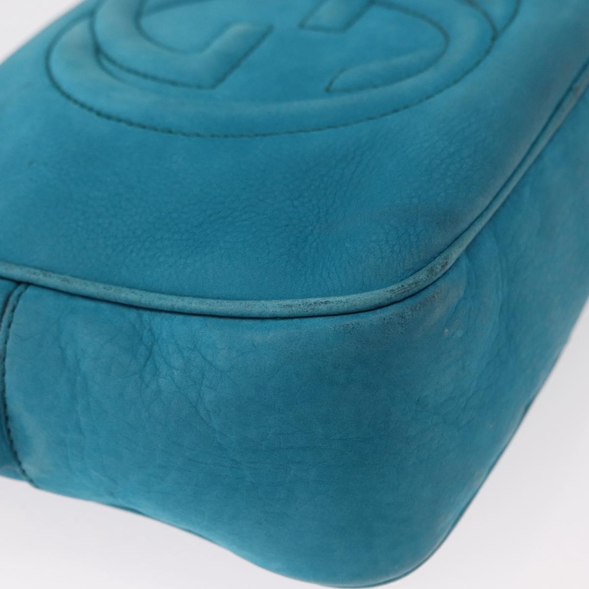 GUCCI Soho Shoulder Bag Suede Leather Blue Gold 308364 Auth 153895