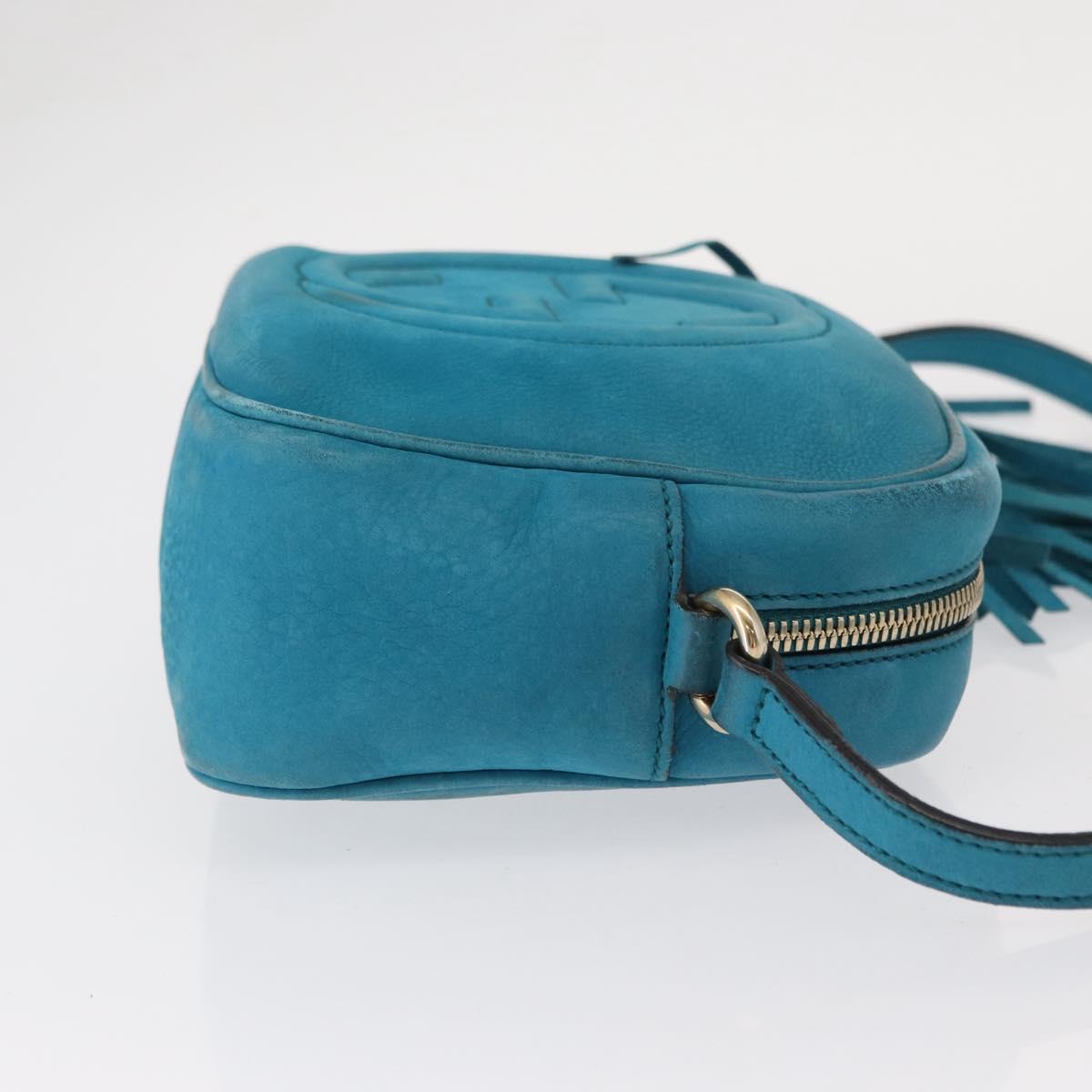GUCCI Soho Shoulder Bag Suede Leather Blue Gold 308364 Auth 153895