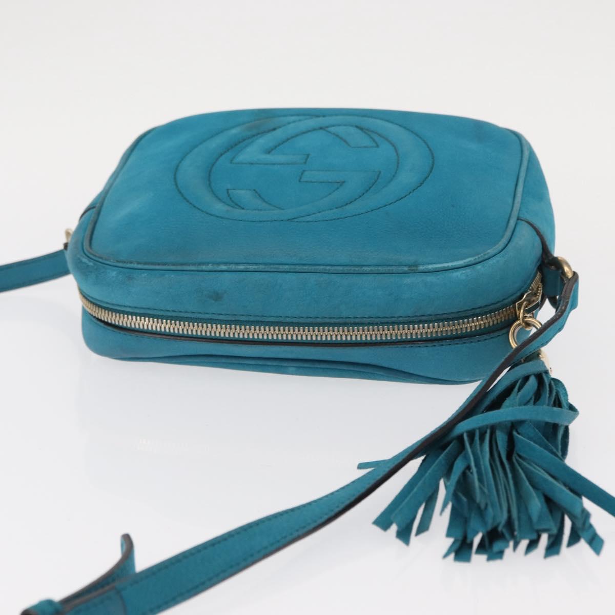 GUCCI Soho Shoulder Bag Suede Leather Blue Gold 308364 Auth 153895