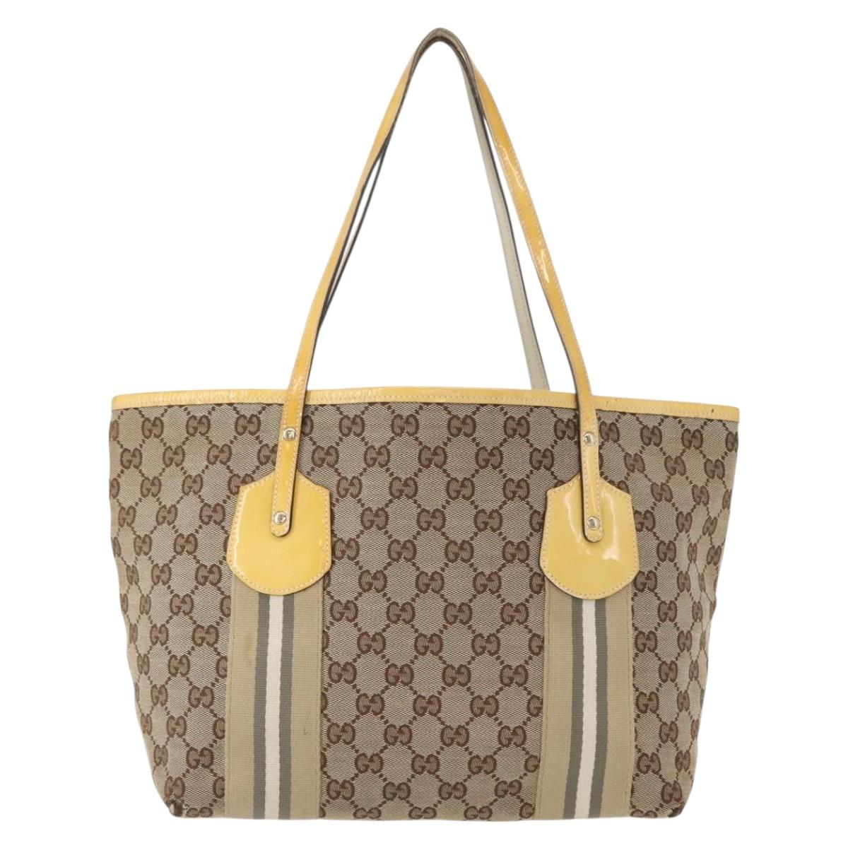 GUCCI GG Canvas Tote Bag Beige Gold 211971 Auth 153897
