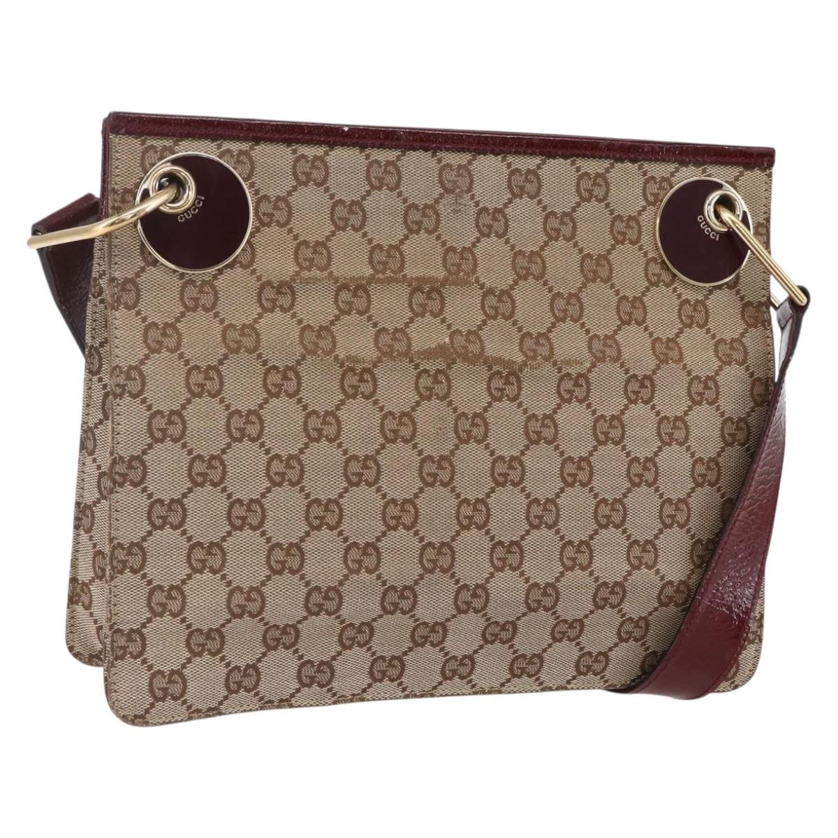 GUCCI GG Canvas Shoulder Bag Beige Gold 120841 Auth 153898