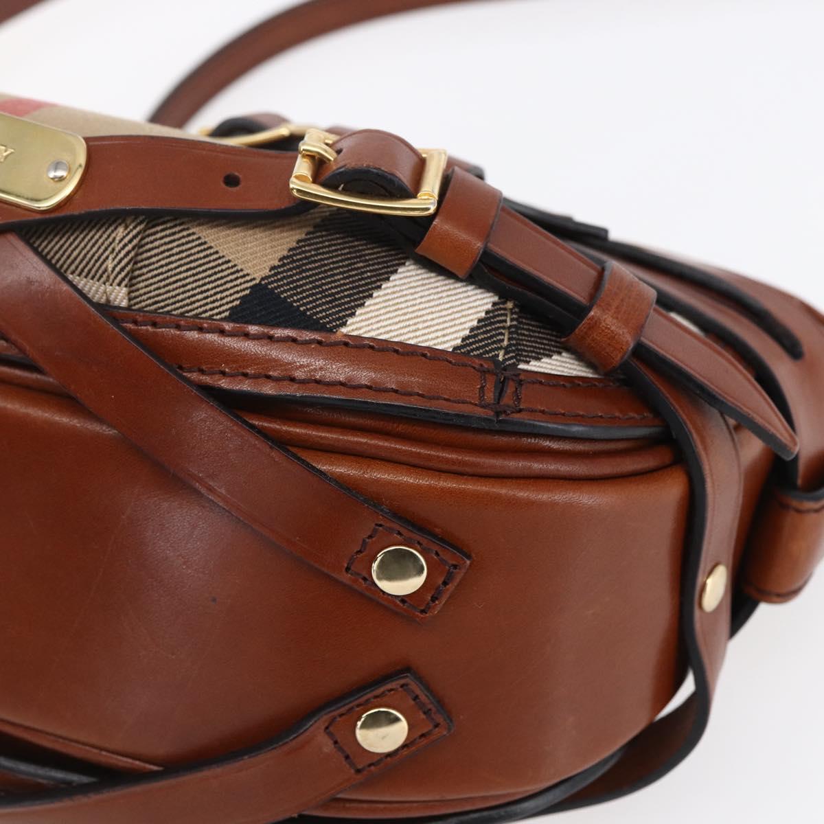 BURBERRY Nova Check Shoulder Bag Canvas Beige Gold Auth 153899