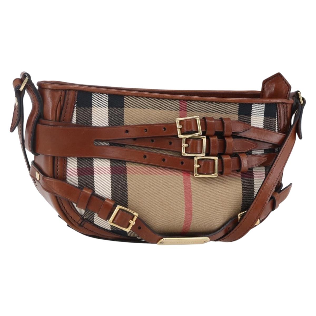 BURBERRY Nova Check Shoulder Bag Canvas Beige Gold Auth 153899