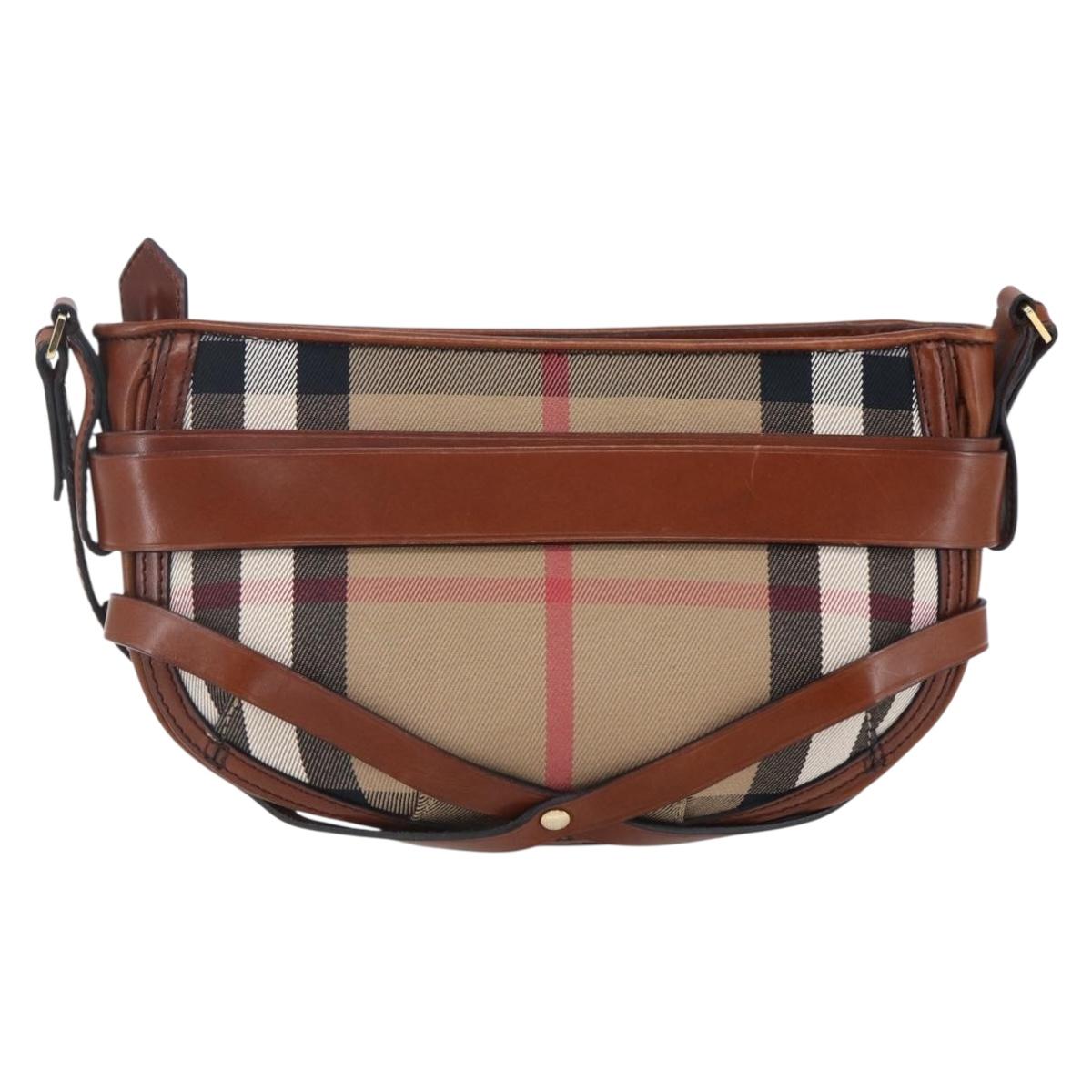 BURBERRY Nova Check Shoulder Bag Canvas Beige Gold Auth 153899