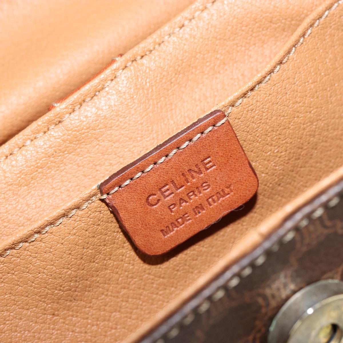 CELINE Macadam Canvas Hand Bag PVC Leather Brown Gold Auth 153900