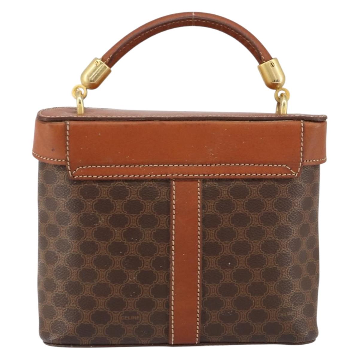CELINE Macadam Canvas Hand Bag PVC Leather Brown Gold Auth 153900