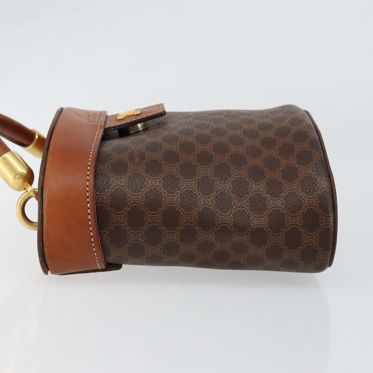 CELINE Macadam Canvas Hand Bag PVC Leather Brown Gold Auth 153900