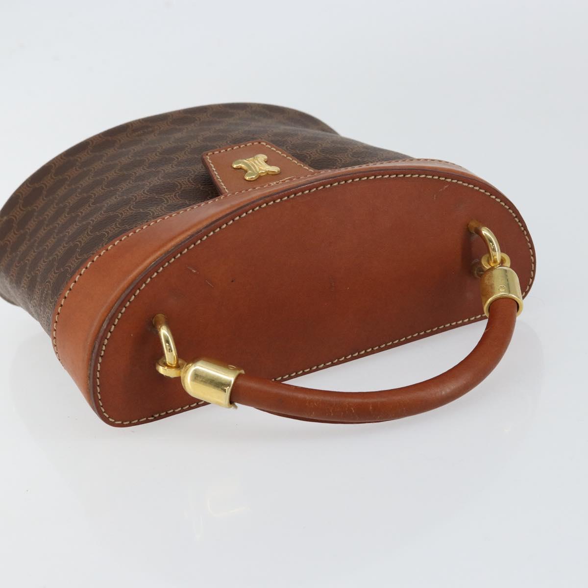 CELINE Macadam Canvas Hand Bag PVC Leather Brown Gold Auth 153900