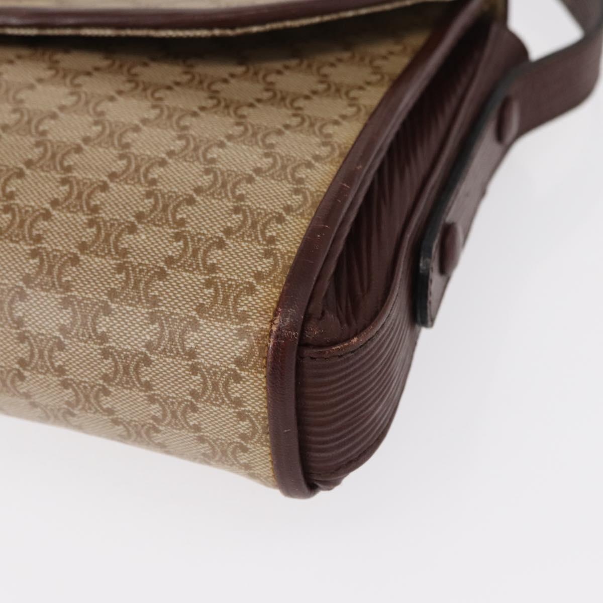 CELINE Macadam Canvas Shoulder Bag PVC Beige Gold Auth 153901