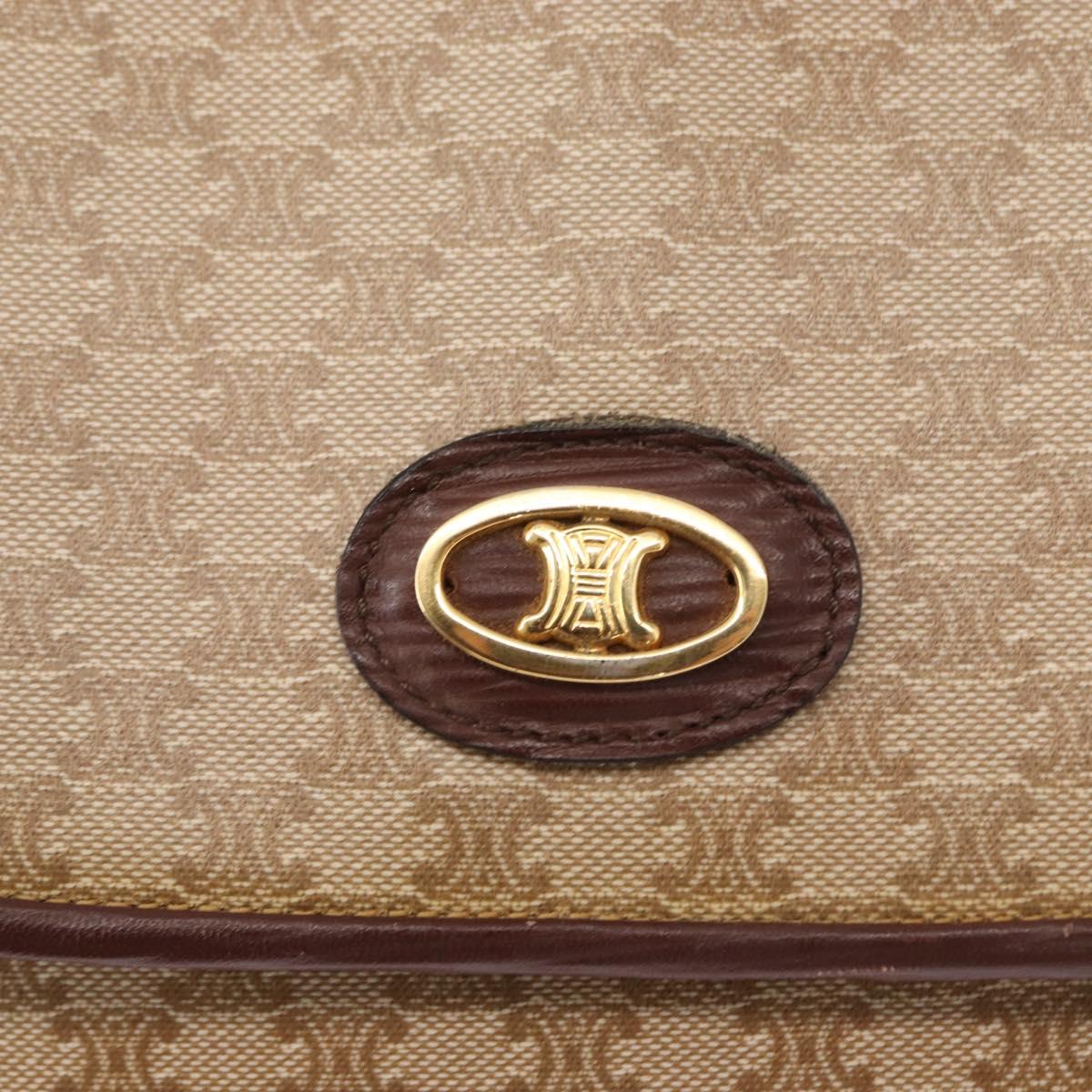 CELINE Macadam Canvas Shoulder Bag PVC Beige Gold Auth 153901