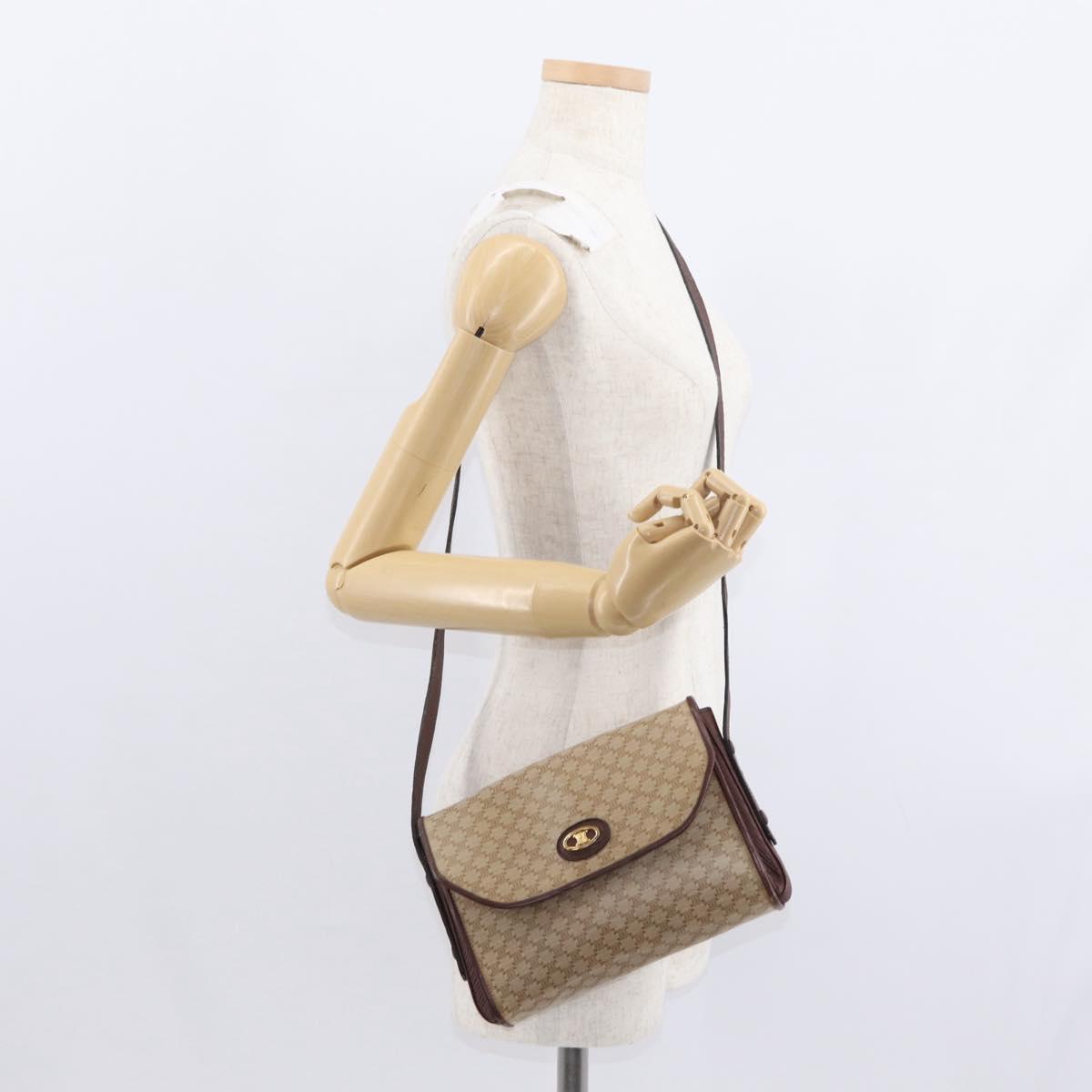 CELINE Macadam Canvas Shoulder Bag PVC Beige Gold Auth 153901