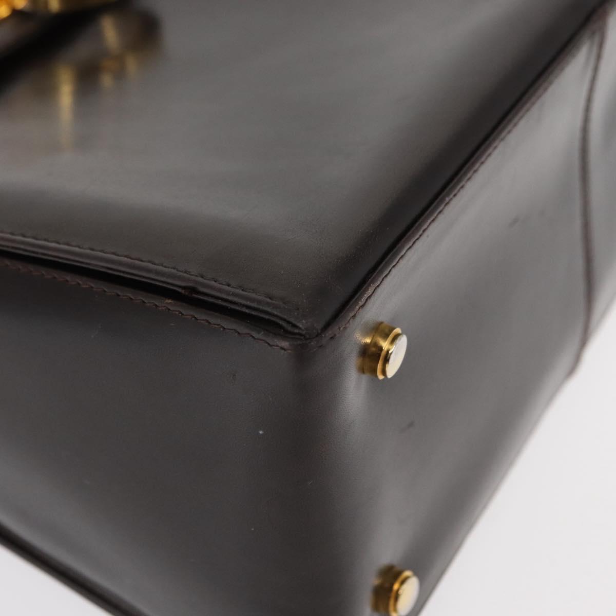 Salvatore Ferragamo Gancini Hand Bag Leather Black Gold Auth 153902