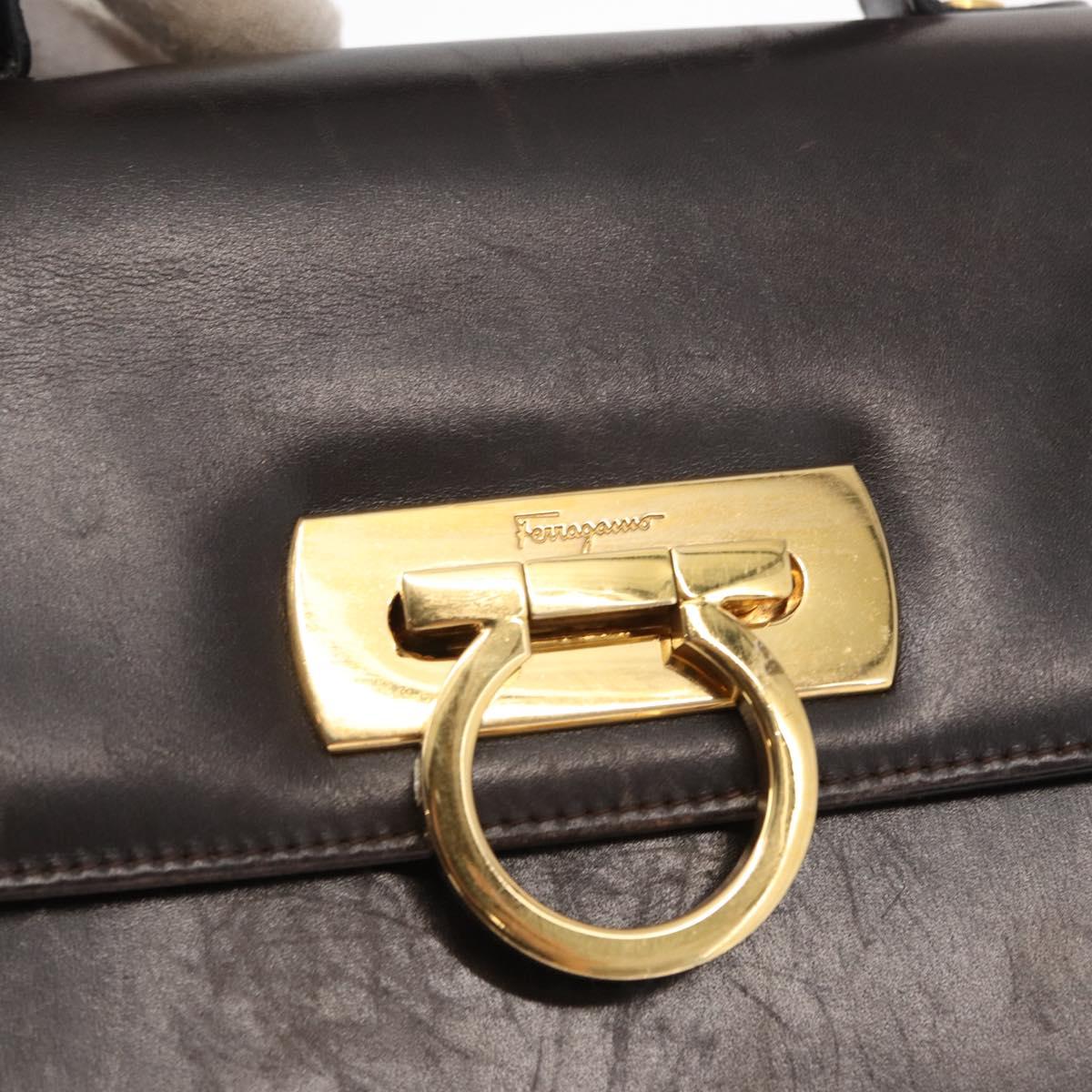Salvatore Ferragamo Gancini Hand Bag Leather Black Gold Auth 153902