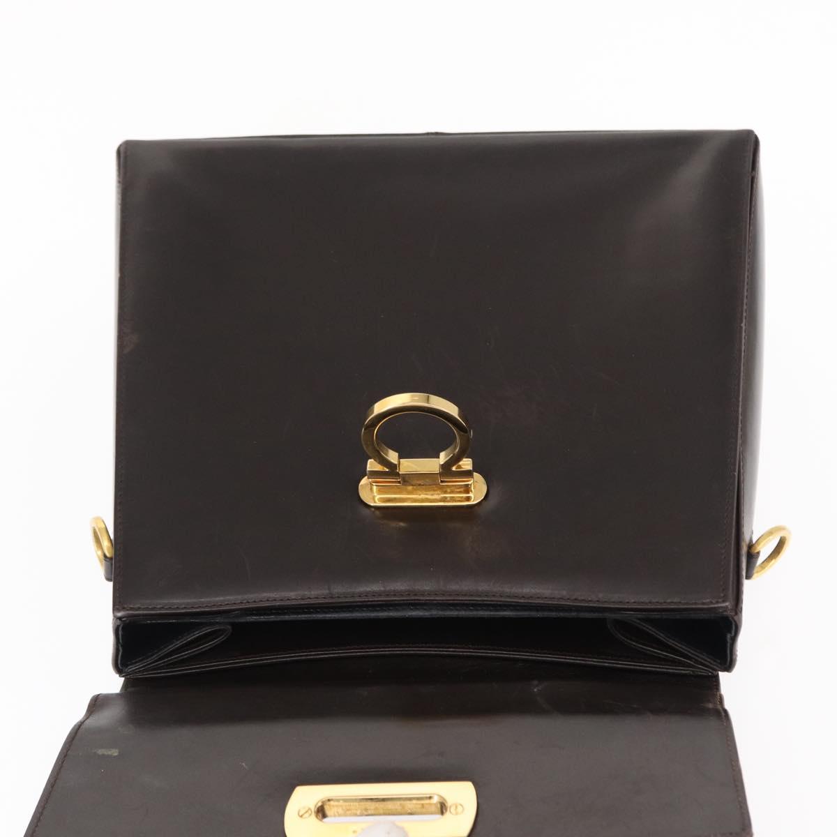 Salvatore Ferragamo Gancini Hand Bag Leather Black Gold Auth 153902