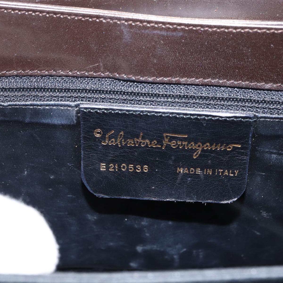 Salvatore Ferragamo Gancini Hand Bag Leather Black Gold Auth 153902