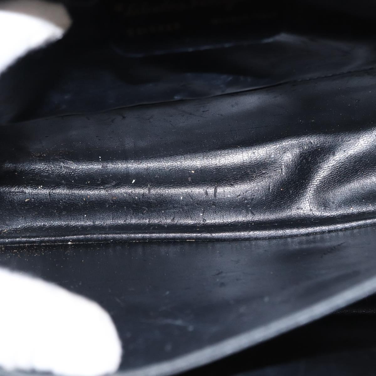 Salvatore Ferragamo Gancini Hand Bag Leather Black Gold Auth 153902