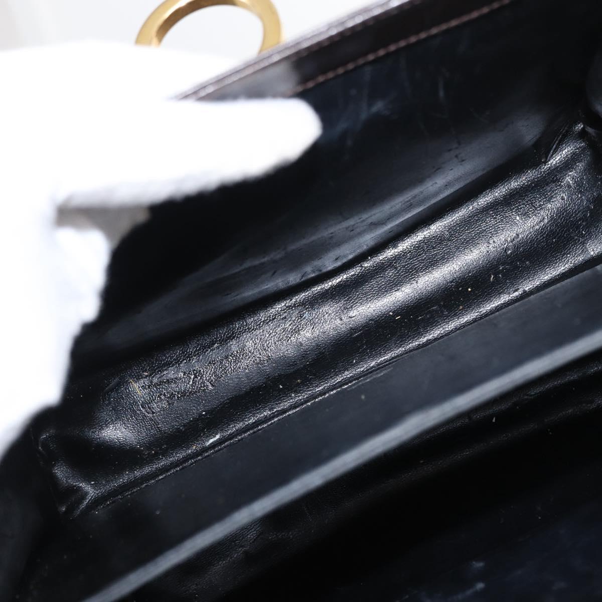 Salvatore Ferragamo Gancini Hand Bag Leather Black Gold Auth 153902