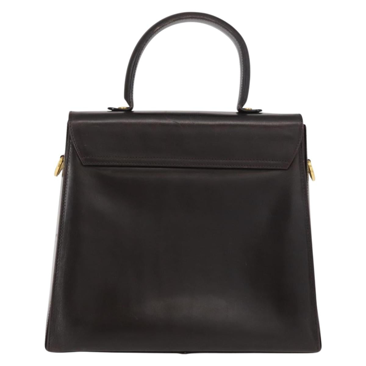 Salvatore Ferragamo Gancini Hand Bag Leather Black Gold Auth 153902