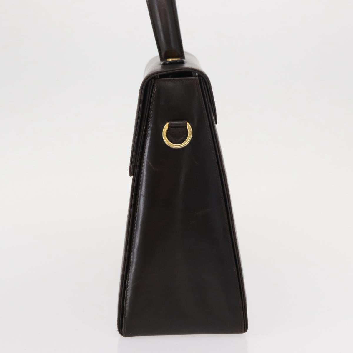 Salvatore Ferragamo Gancini Hand Bag Leather Black Gold Auth 153902