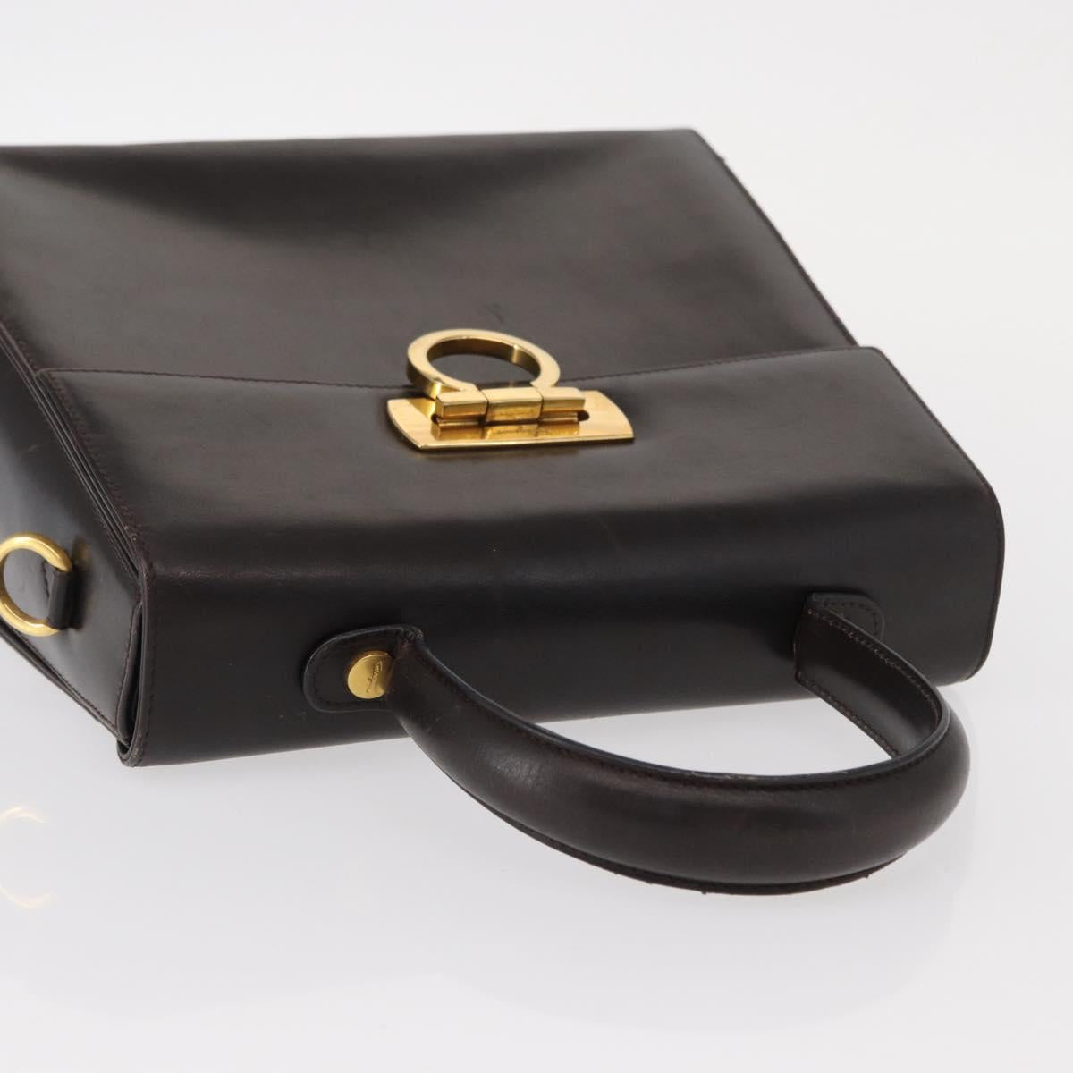 Salvatore Ferragamo Gancini Hand Bag Leather Black Gold Auth 153902