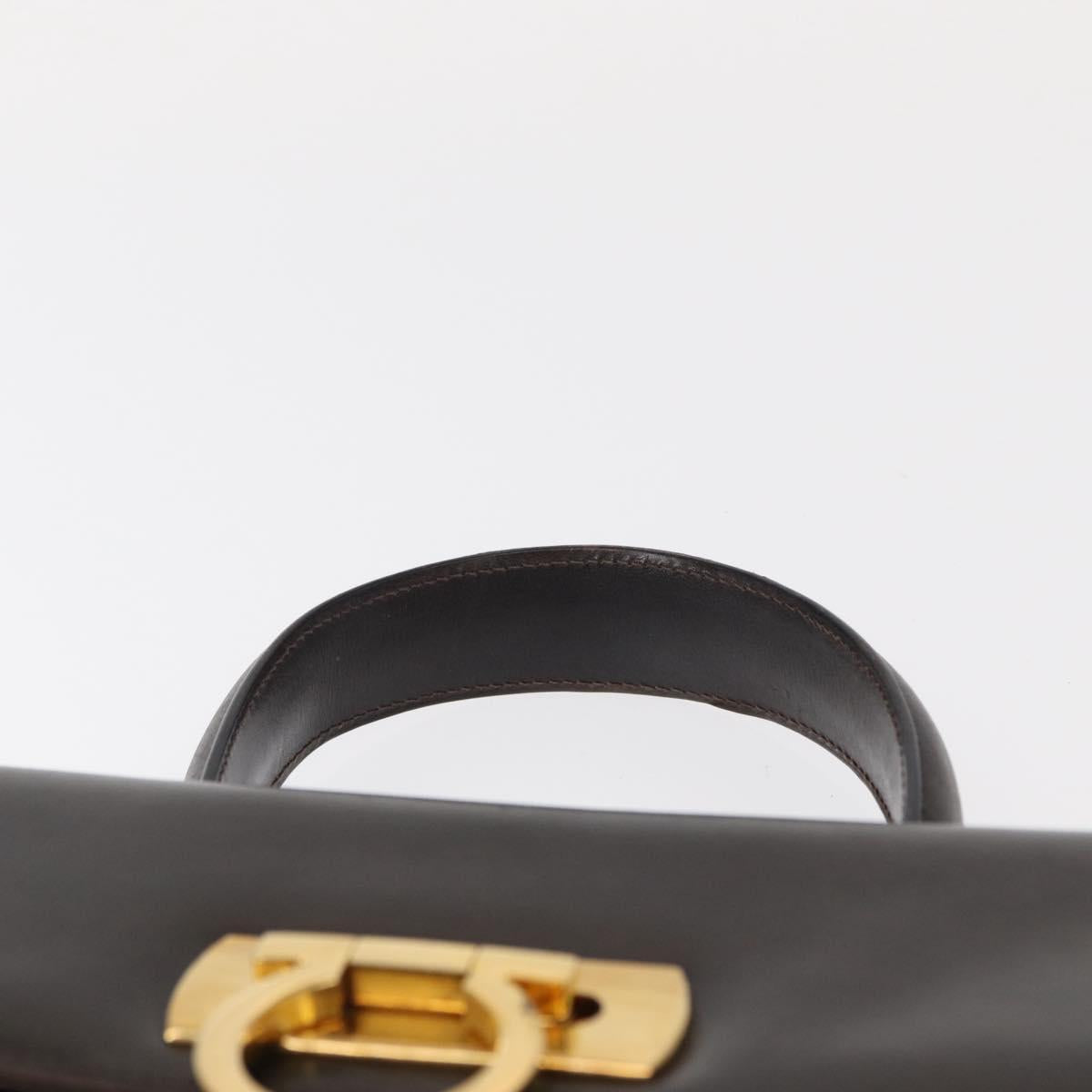 Salvatore Ferragamo Gancini Hand Bag Leather Black Gold Auth 153902