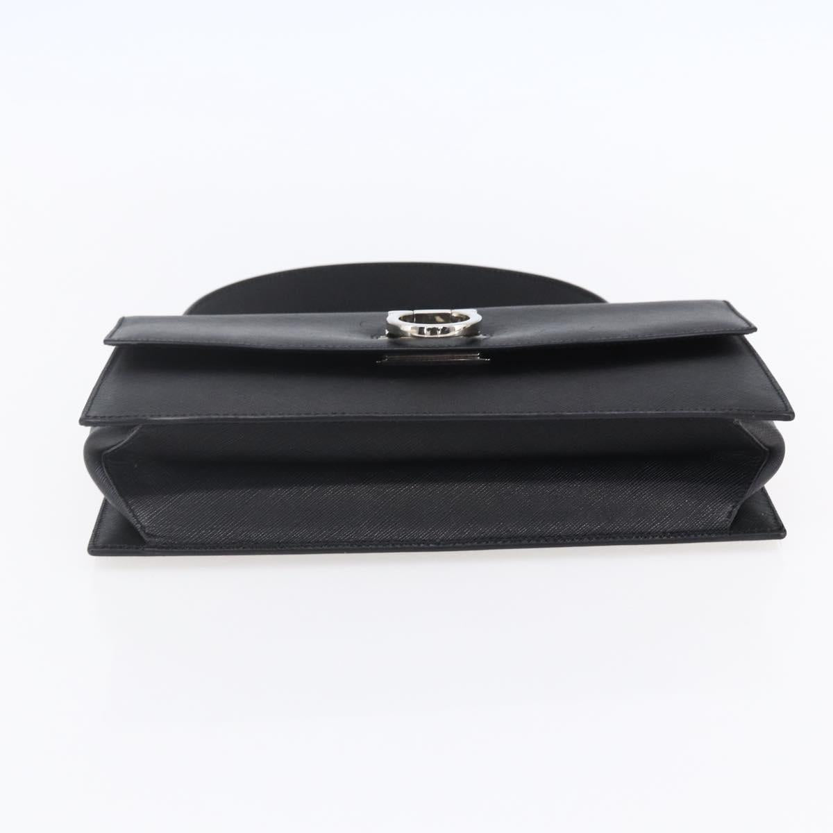 Salvatore Ferragamo Gancini Shoulder Bag Leather Black Silver Auth 153903