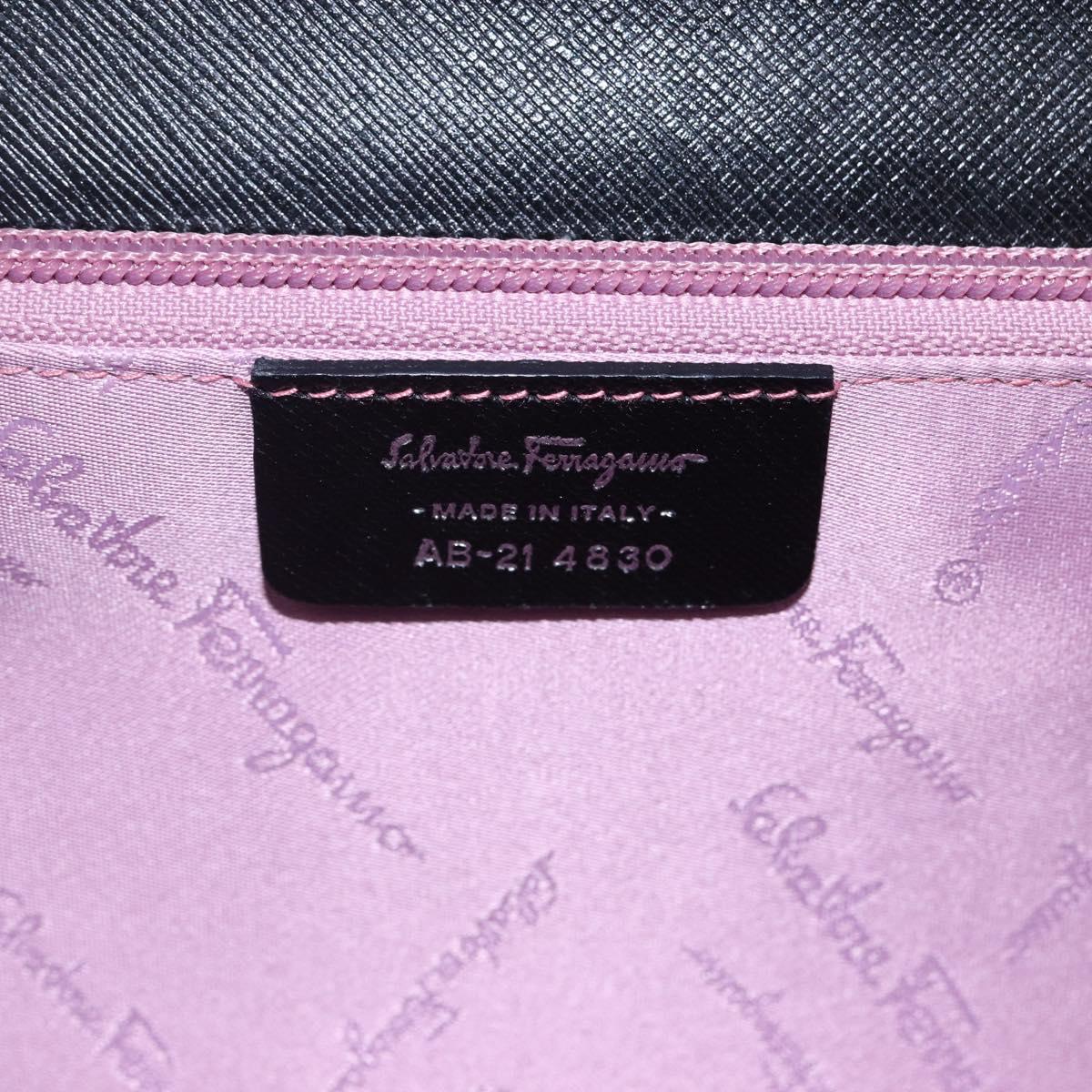 Salvatore Ferragamo Gancini Shoulder Bag Leather Black Silver Auth 153903