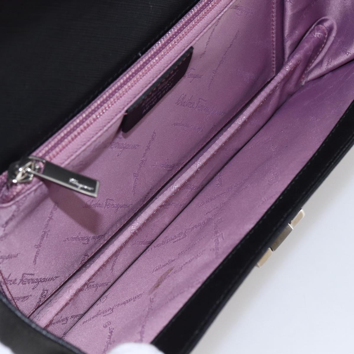 Salvatore Ferragamo Gancini Shoulder Bag Leather Black Silver Auth 153903