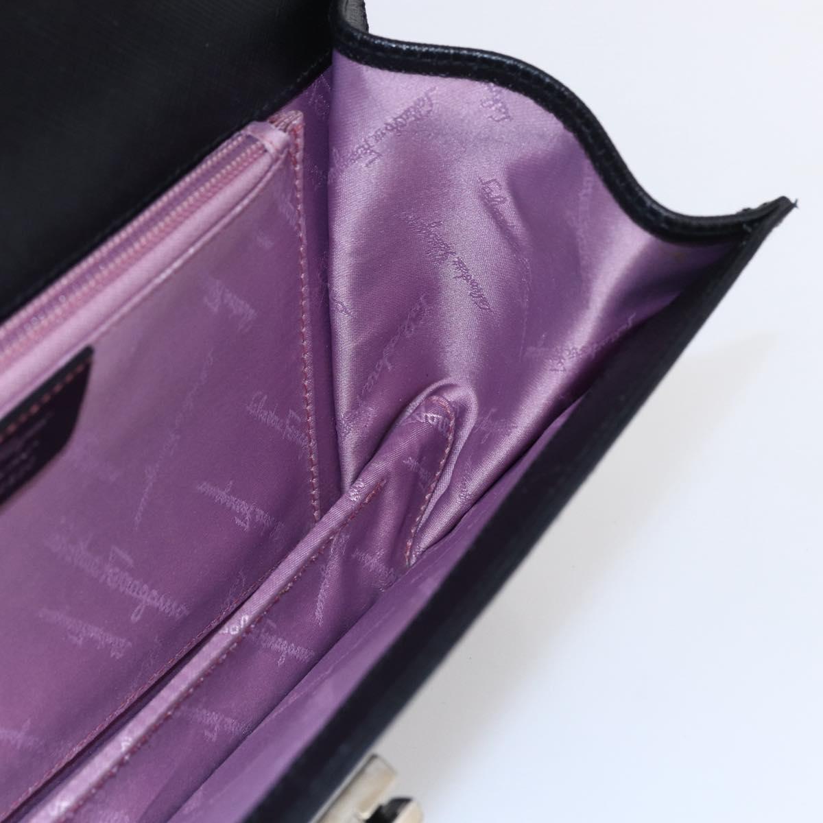 Salvatore Ferragamo Gancini Shoulder Bag Leather Black Silver Auth 153903