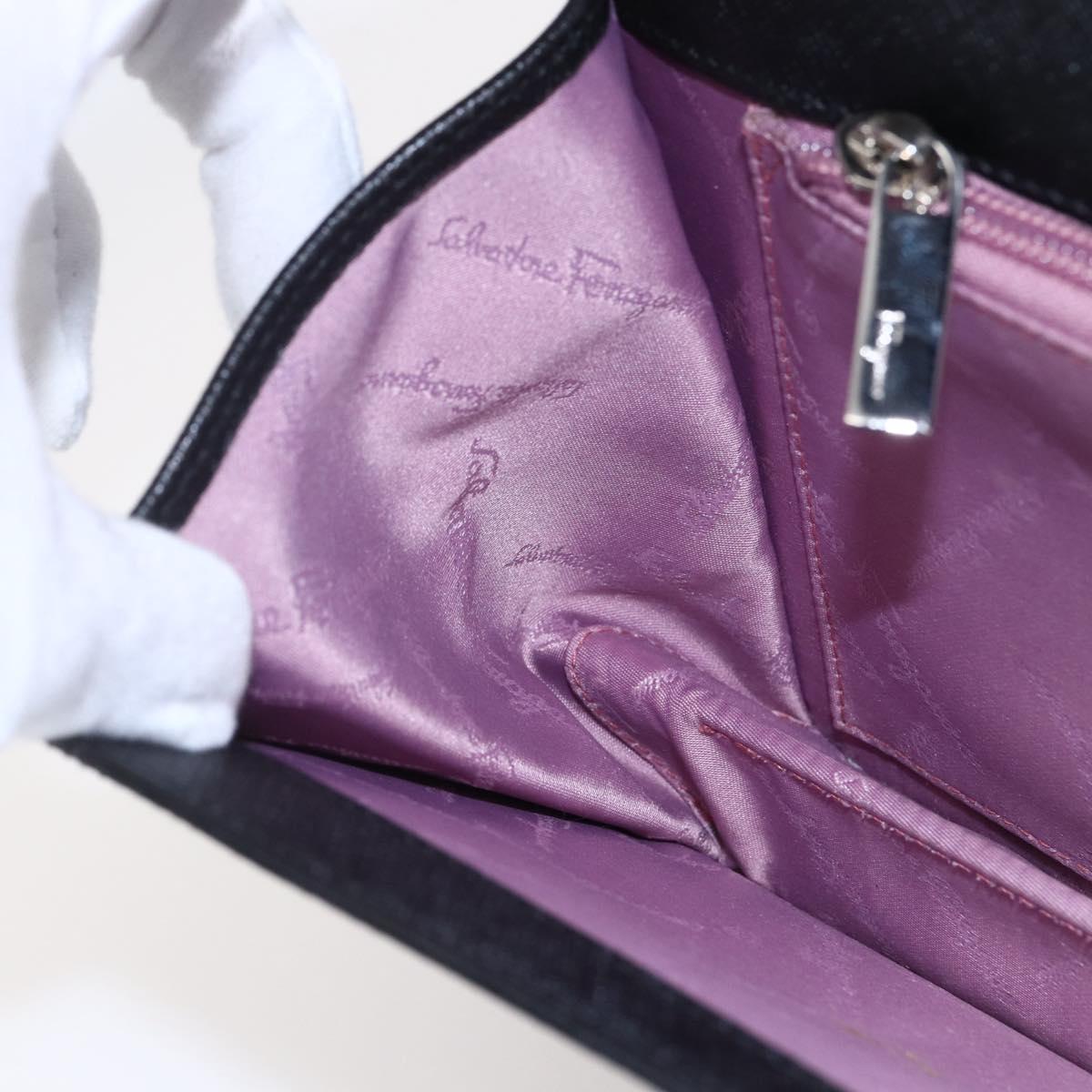 Salvatore Ferragamo Gancini Shoulder Bag Leather Black Silver Auth 153903