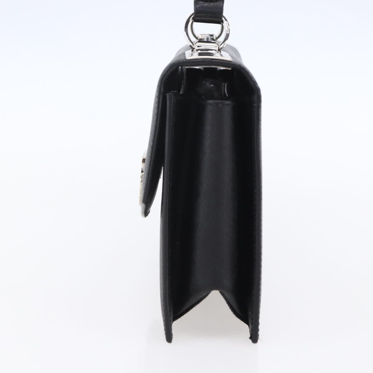 Salvatore Ferragamo Gancini Shoulder Bag Leather Black Silver Auth 153903