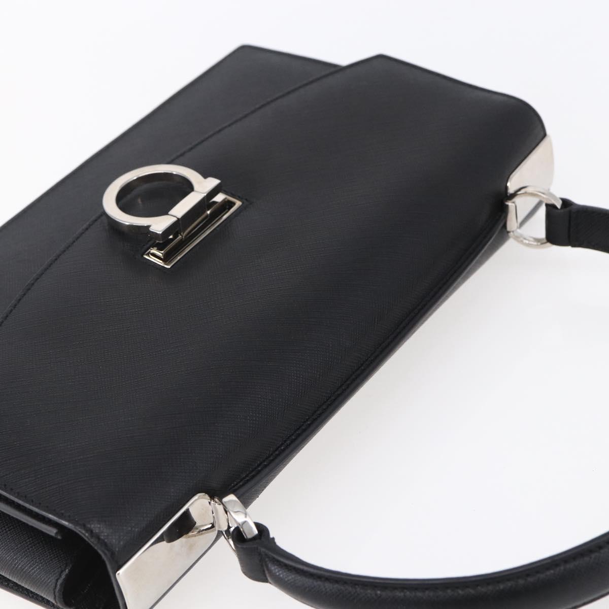 Salvatore Ferragamo Gancini Shoulder Bag Leather Black Silver Auth 153903