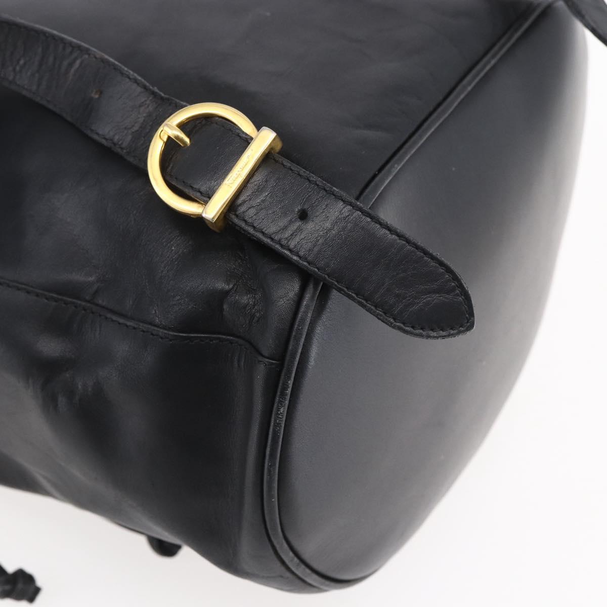 Salvatore Ferragamo Gancini Backpack Leather Black Gold Auth 153904