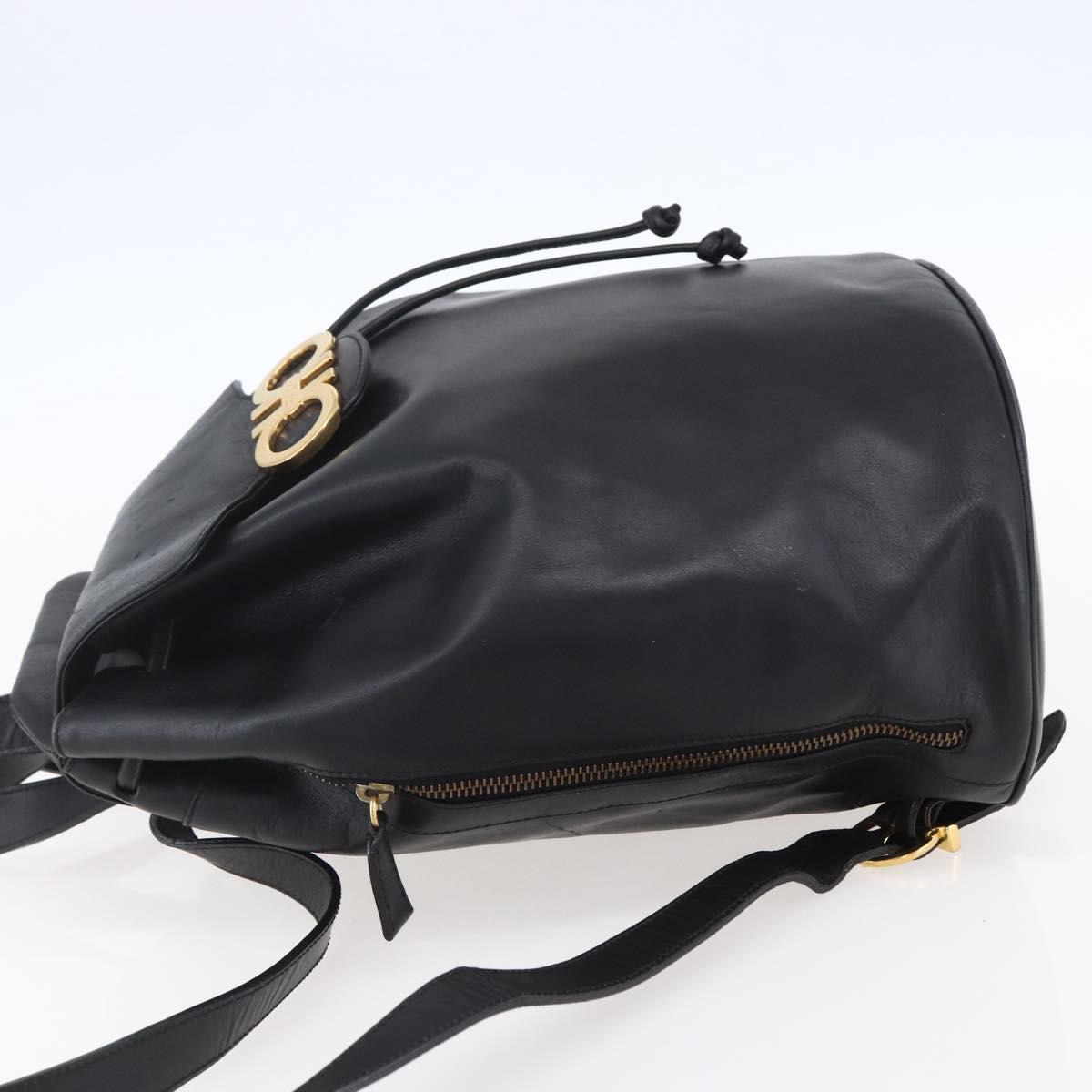Salvatore Ferragamo Gancini Backpack Leather Black Gold Auth 153904