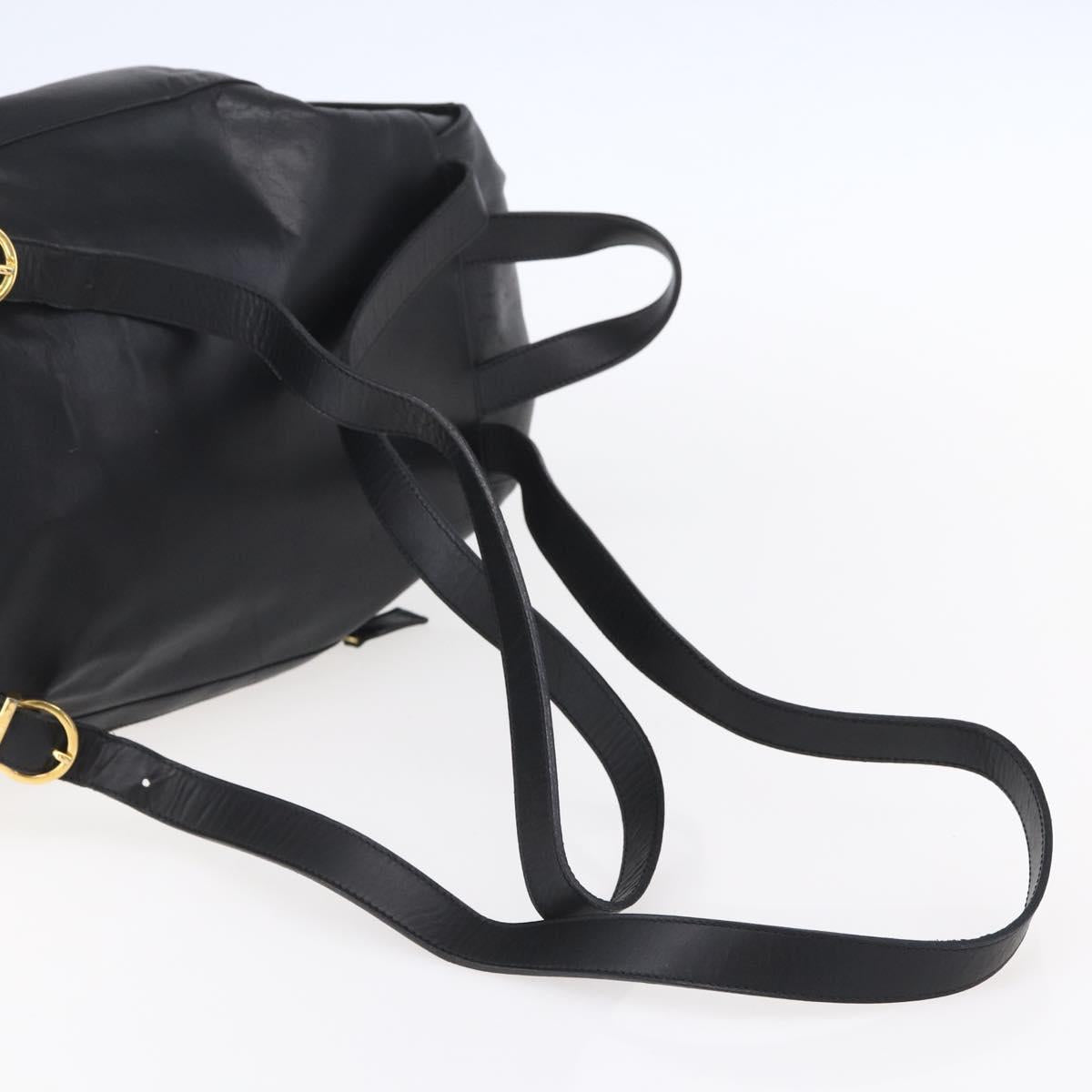 Salvatore Ferragamo Gancini Backpack Leather Black Gold Auth 153904