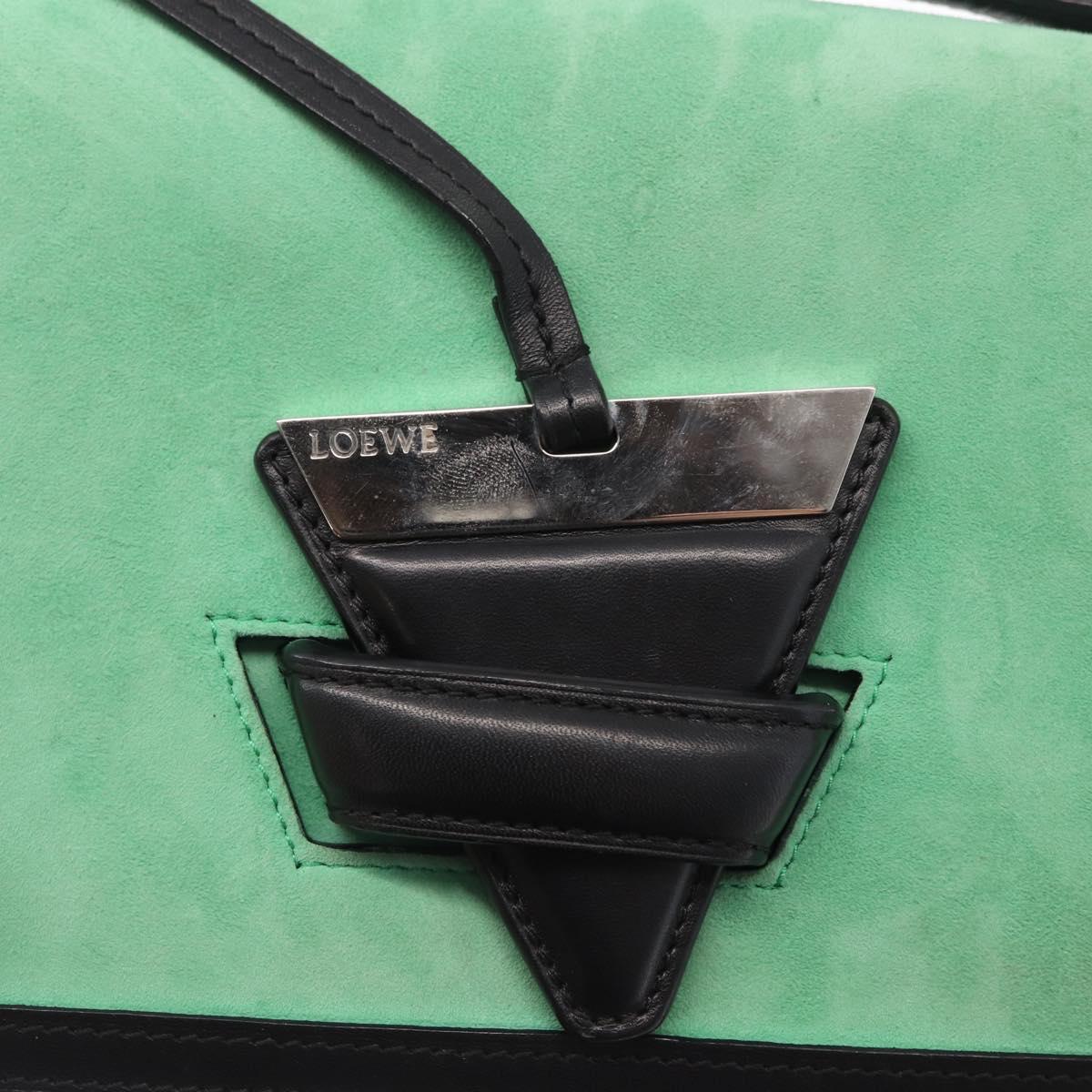 LOEWE Barcelona Shoulder Bag Suede Leather Green Silver Auth 153905