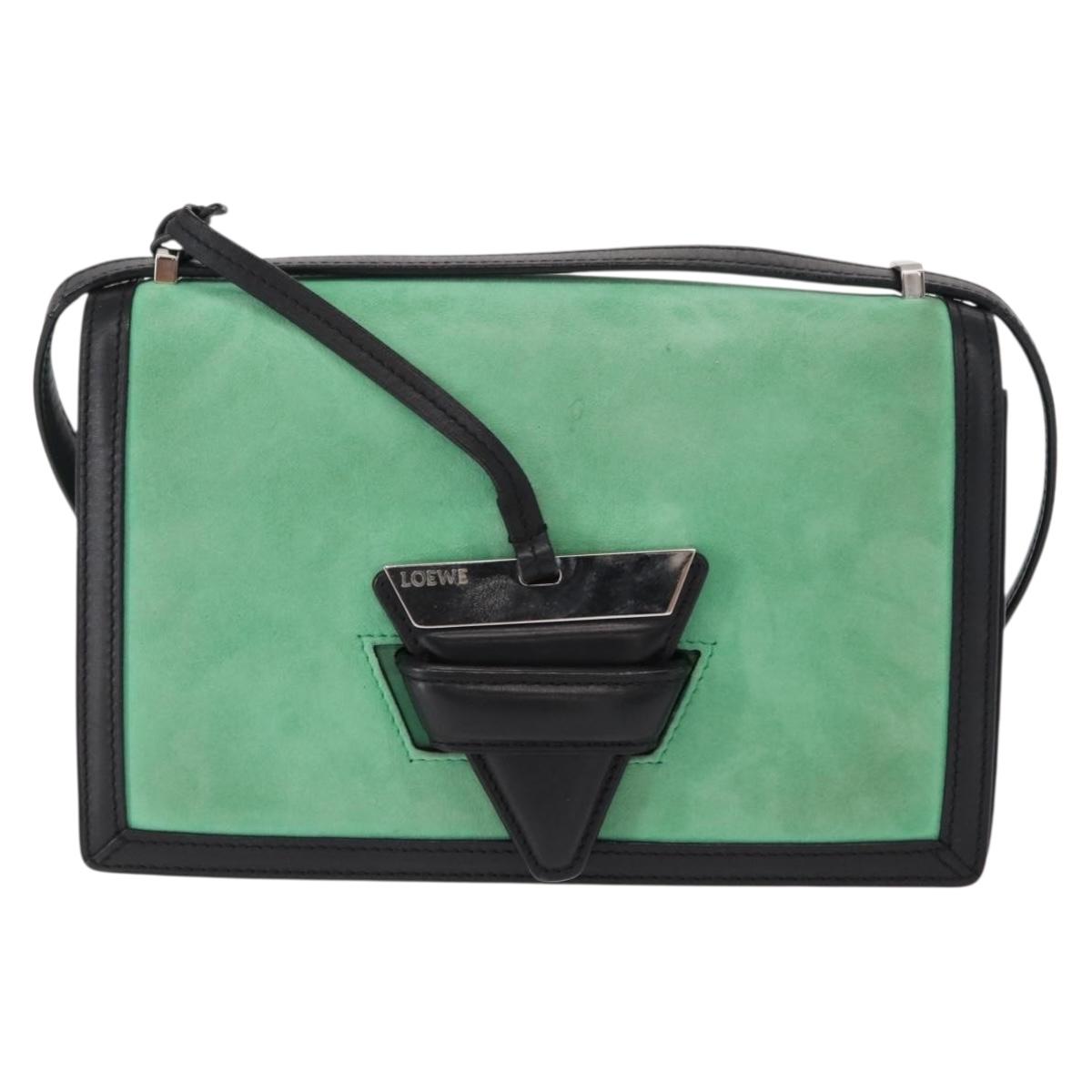 LOEWE Barcelona Shoulder Bag Suede Leather Green Silver Auth 153905