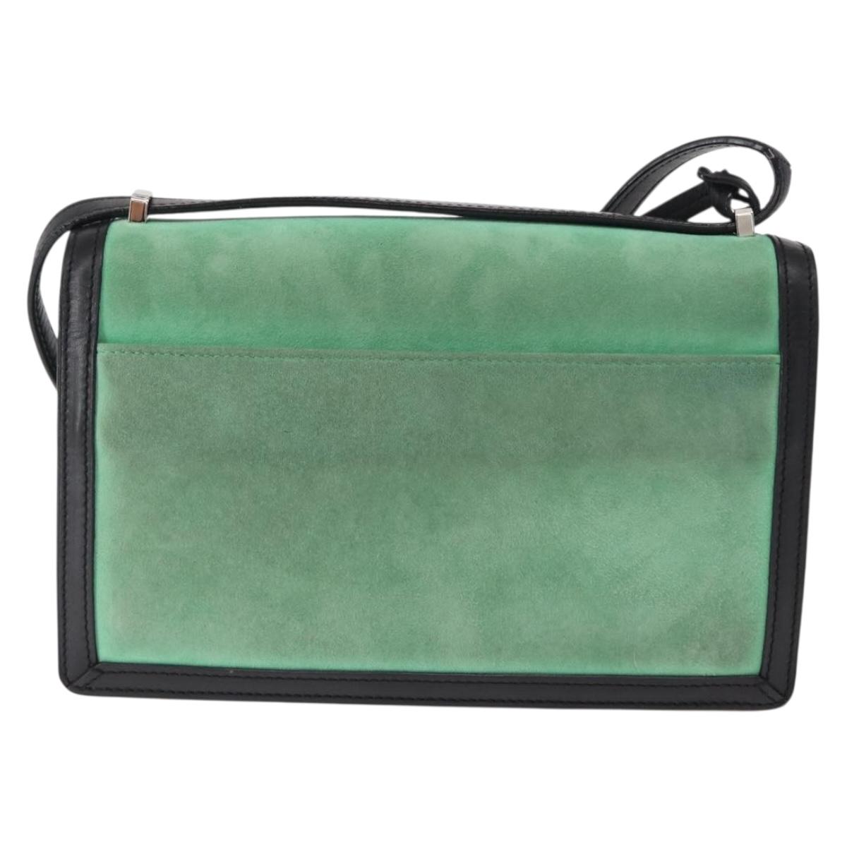 LOEWE Barcelona Shoulder Bag Suede Leather Green Silver Auth 153905