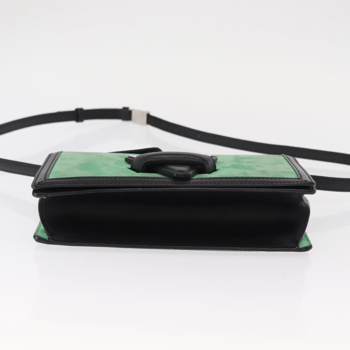 LOEWE Barcelona Shoulder Bag Suede Leather Green Silver Auth 153905