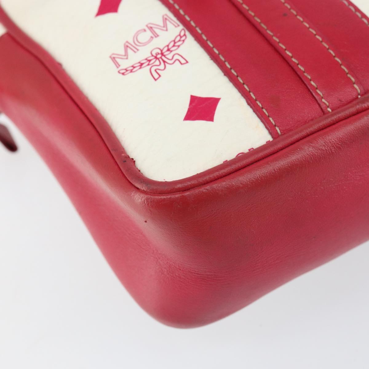 MCM Vicetos Logogram Shoulder Bag PVC Leather White Silver Auth 153908