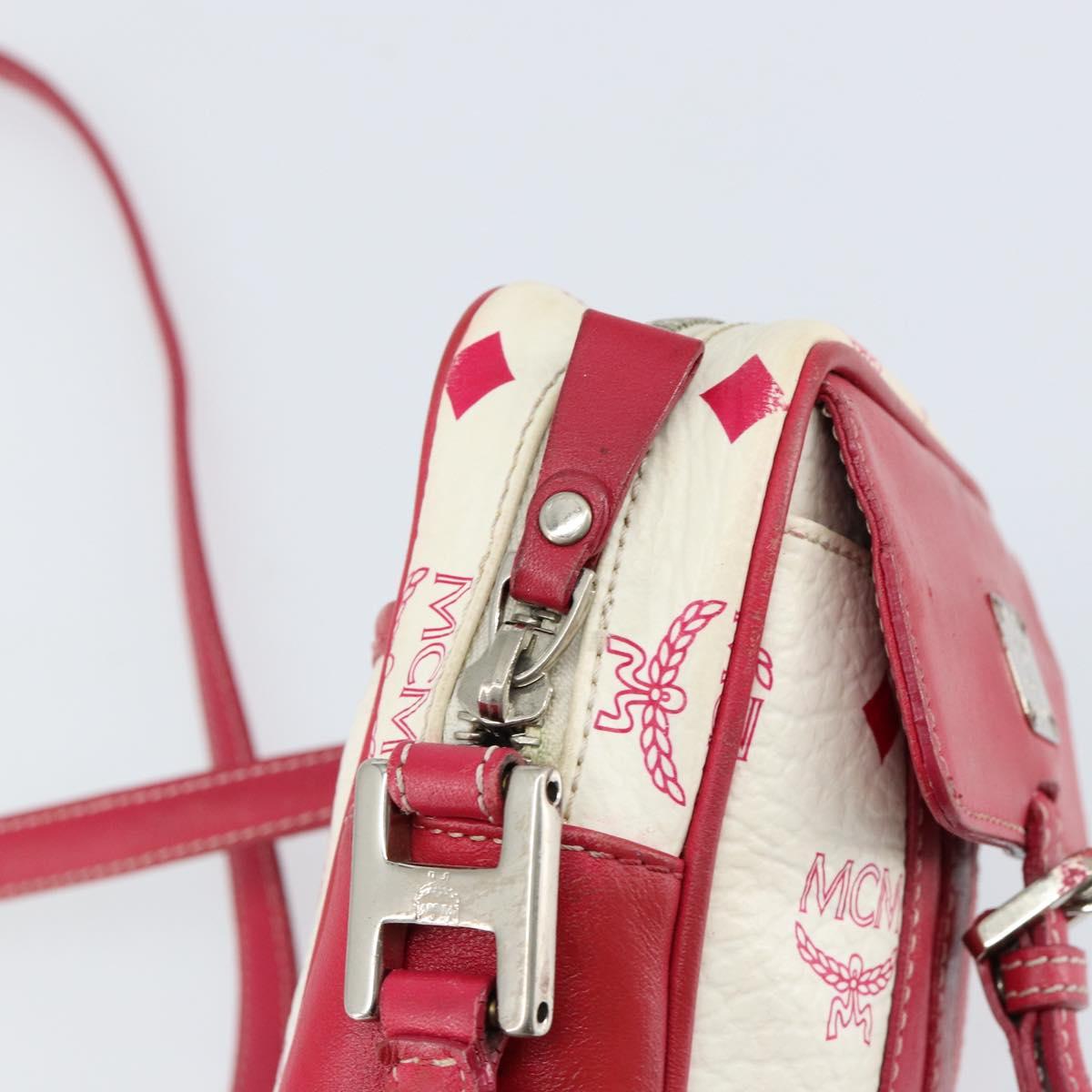 MCM Vicetos Logogram Shoulder Bag PVC Leather White Silver Auth 153908