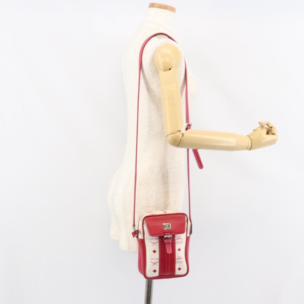 MCM Vicetos Logogram Shoulder Bag PVC Leather White Silver Auth 153908