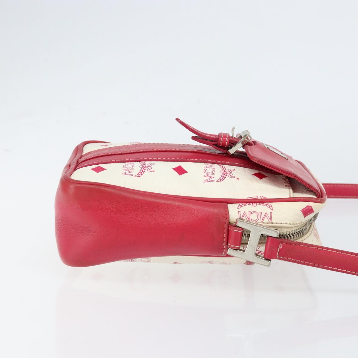 MCM Vicetos Logogram Shoulder Bag PVC Leather White Silver Auth 153908