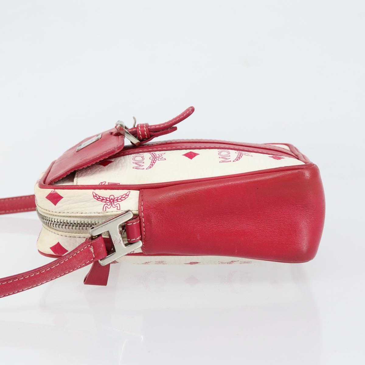 MCM Vicetos Logogram Shoulder Bag PVC Leather White Silver Auth 153908