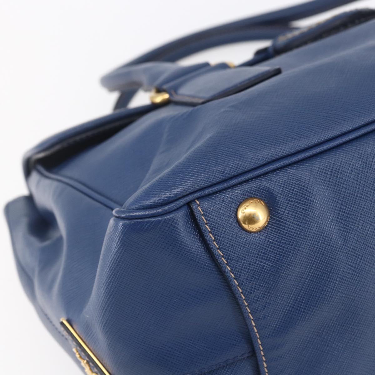 PRADA Hand Bag Safiano Leather Blue Gold Auth 153910